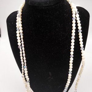 Mother of Pearl, Freshwater & Crystal Vintage Beads Re-Purposed Handmade Lariat